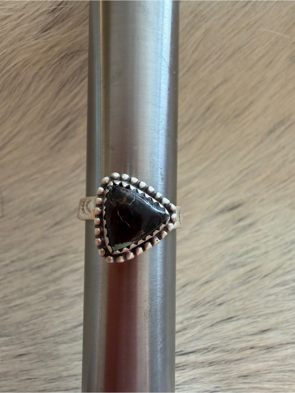 ❤️ Black Jack Turquoise Triangular Sterling Adjustable Ring 4.2mm Stamped Band - Picture 3 of 15
